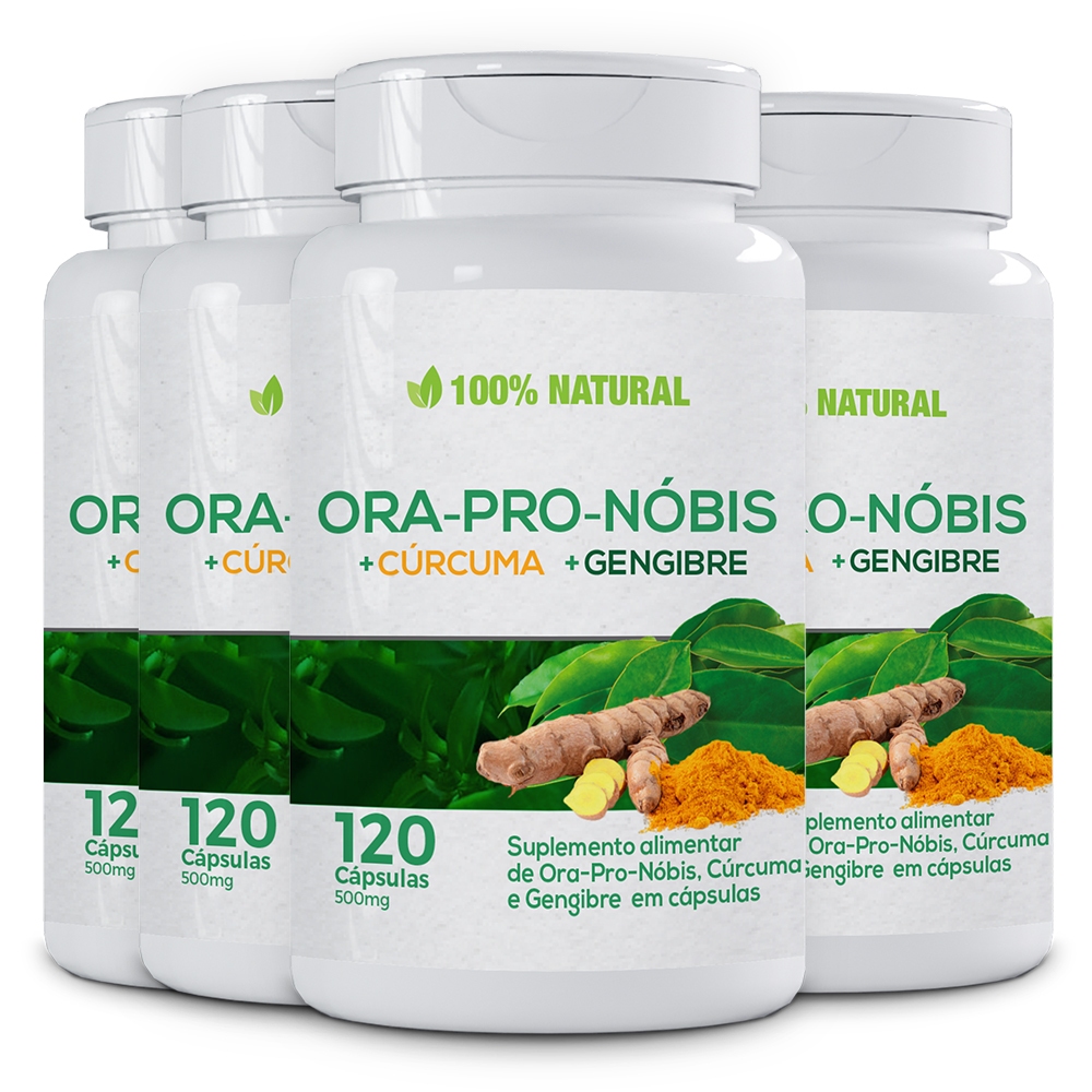 4 Pote Ora Pro Nóbis Cúrcuma e Gengibre 120 Cápsulas 500 Mg | Shopee Brasil
