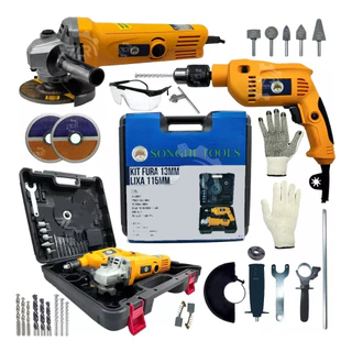 Kit Furadeira / Parafusadeira E Lixadeira / Esmerilhadeira Com 25 Peças E Maleta SH Tools em Oferta na Shopee