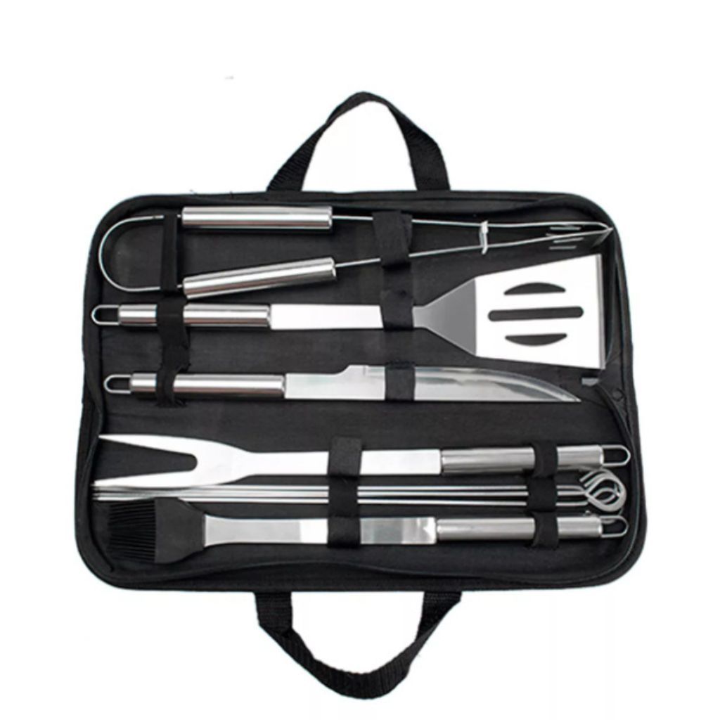 Kit 9 Para Churrasco Profissional Inox Chef Gourmet Utensílios