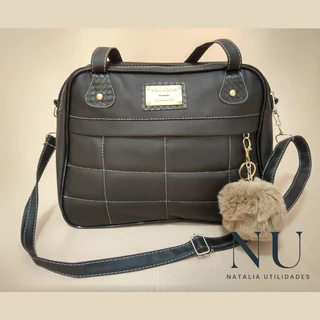 Bolsa Feminina Transversal e de Ombro Tiracolo 2 Divisorias e 2 Alças + Chaveiro Pom Pom