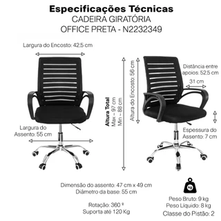 Cadeira giratoria ergonômica preta com estofado mesh para escritório Best Chair Mesh