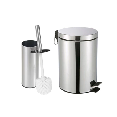 Kit Lixeira 3 litros Inox + Escova Sanitária Inox