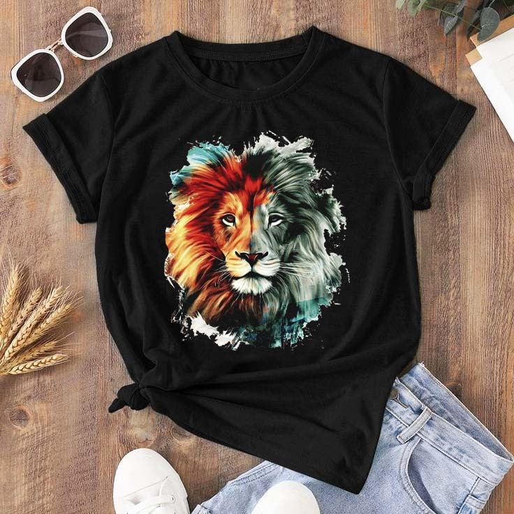Camiseta T-shirt Feminina Blusa Estampada Corajosa Leão de Judá Preta
