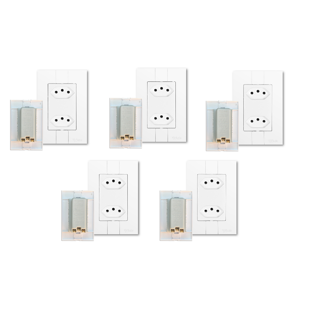 Kit 5 Tomadas Dupla 10a Modular Monobloco Fácil ligação Pluzie | Shopee ...