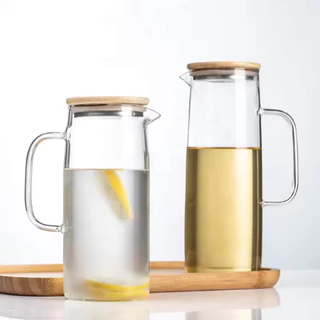 Jarra Sense Com Tampa De Bambu Natural Vidro Borossilicato Suco Chás Bebidas Quentes