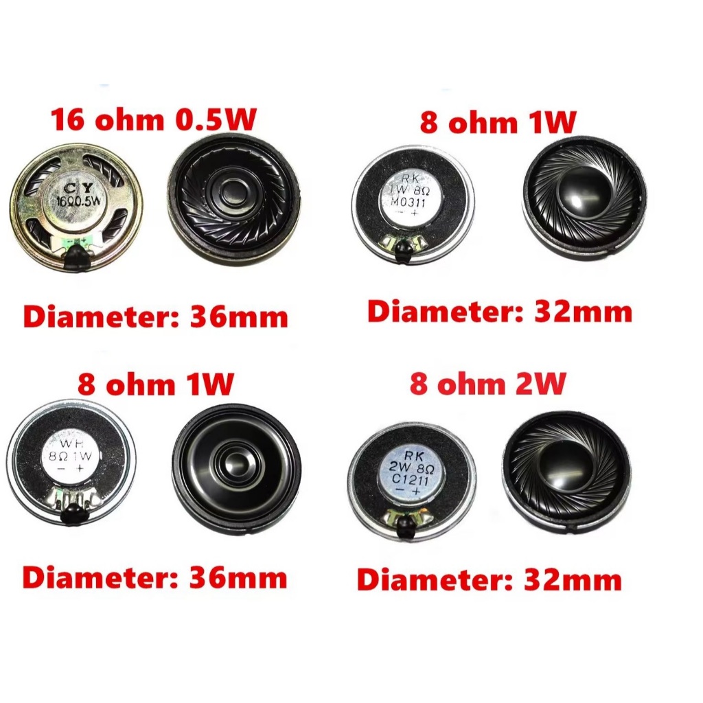 Mini Auto Falante - 8 Ohm 1W 32mm, 8 Ohm 1W 36mm, 8 Ohm 2W 32mm e 16 Ohm 0,5W 36mm - Furby/Baofeng
