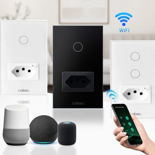 Interruptor Inteligente 1/2 Botão + Tomada Wifi Smart Alexa Google COIBEU