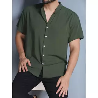 Camisa manga curta social masculina de linho com gola padre - camisa para verão - camisa fresca - moda praia