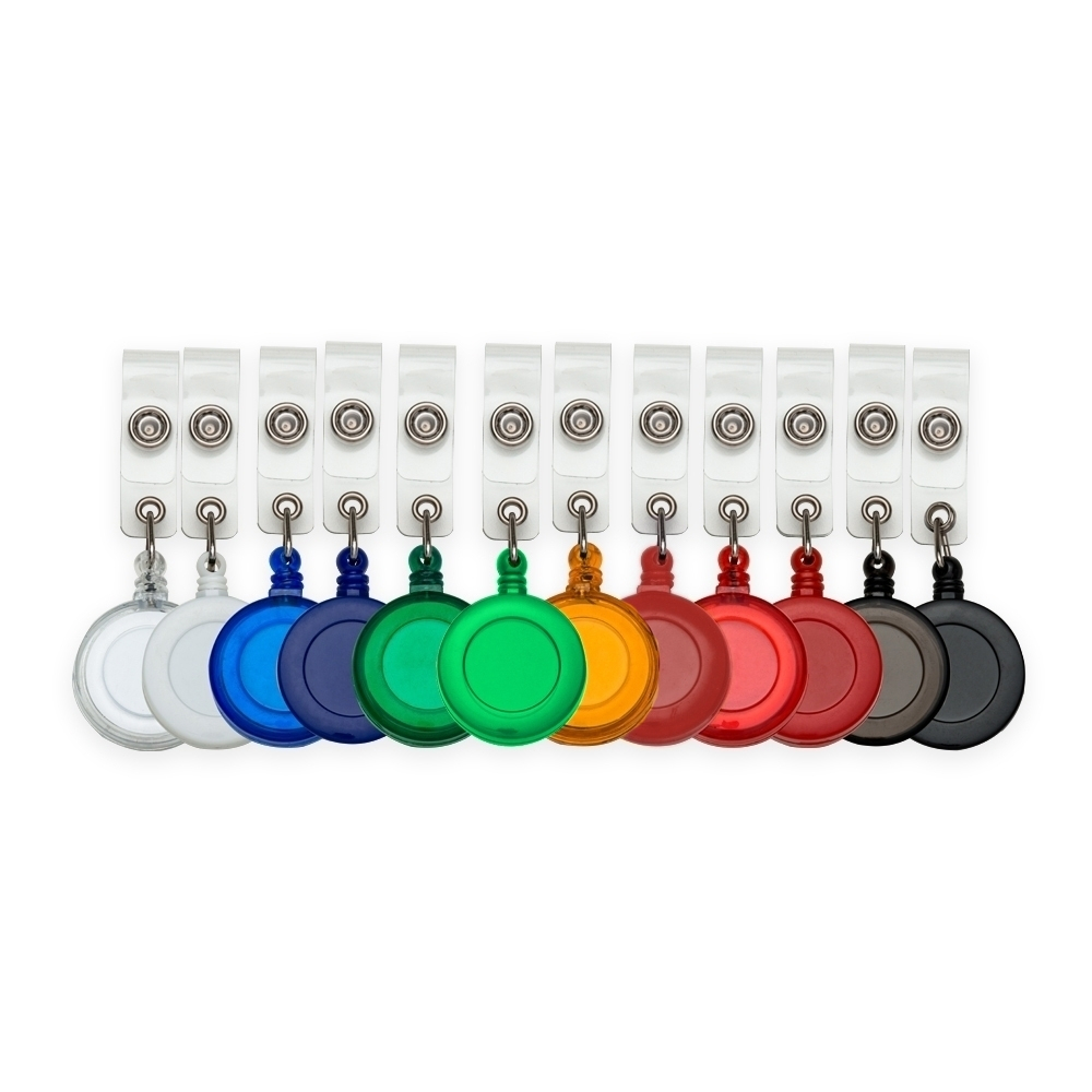 Porta Crachá retrátil Roller clips diversas cores nylon presilha metálica alça plástica com botão