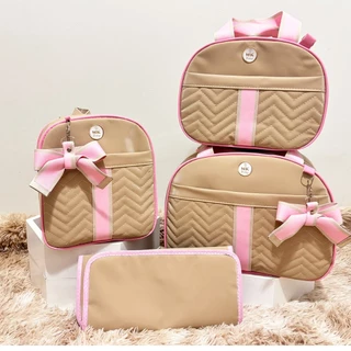 Kit Bolsa Maternidade com mochila laço e trocador 4 peças menino/menina