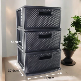 Gaveteiro Chão Rattan 3 Gavetas Preto Casa Organizada Resistente Garagem Cozinha Quarto