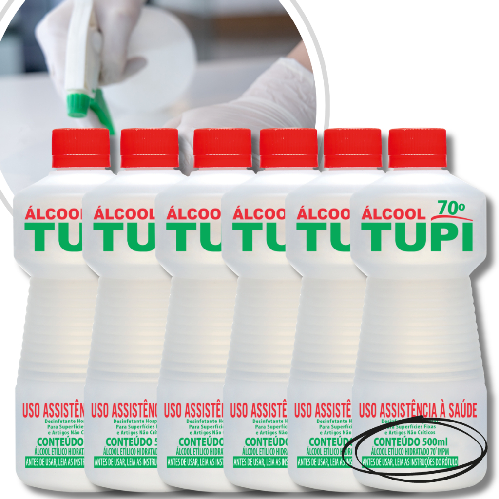 Alcool Líquido 70 500ml Frasco Pequeno Limpeza em Geral Antibactericida Desinfeta Desinfetante Casa