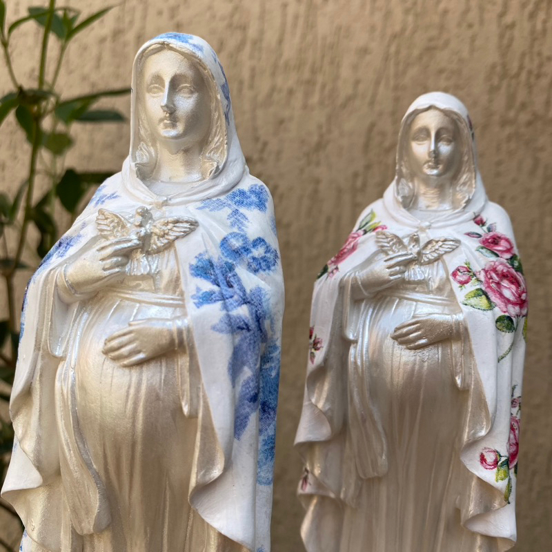 Kit 2 Nossa Senhora Grávida 20cm Delicada Virgem Maria Lembrança