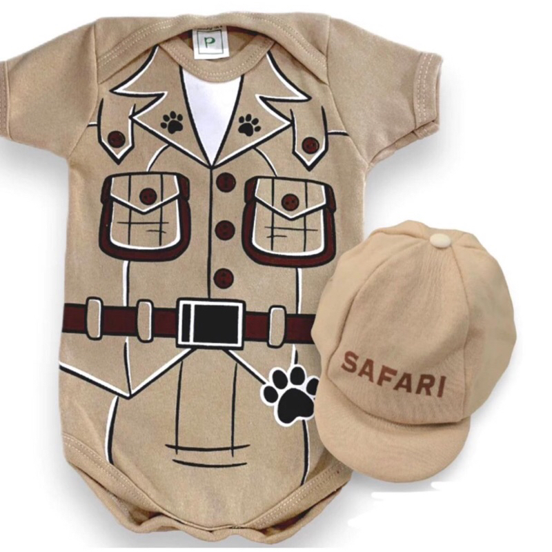 Body temático Bebê Safari+ Boina Mesversario | Shopee Brasil