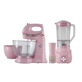 Conjunto Kit cozinha Britania Liquidificador e Batedeira Rosa