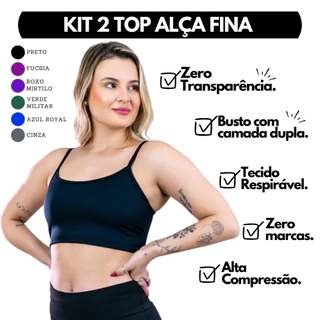 Kit 2 Top Fitness Duplo Feminino Academia Cropped Alça Fina Compressão Zero Transparência
