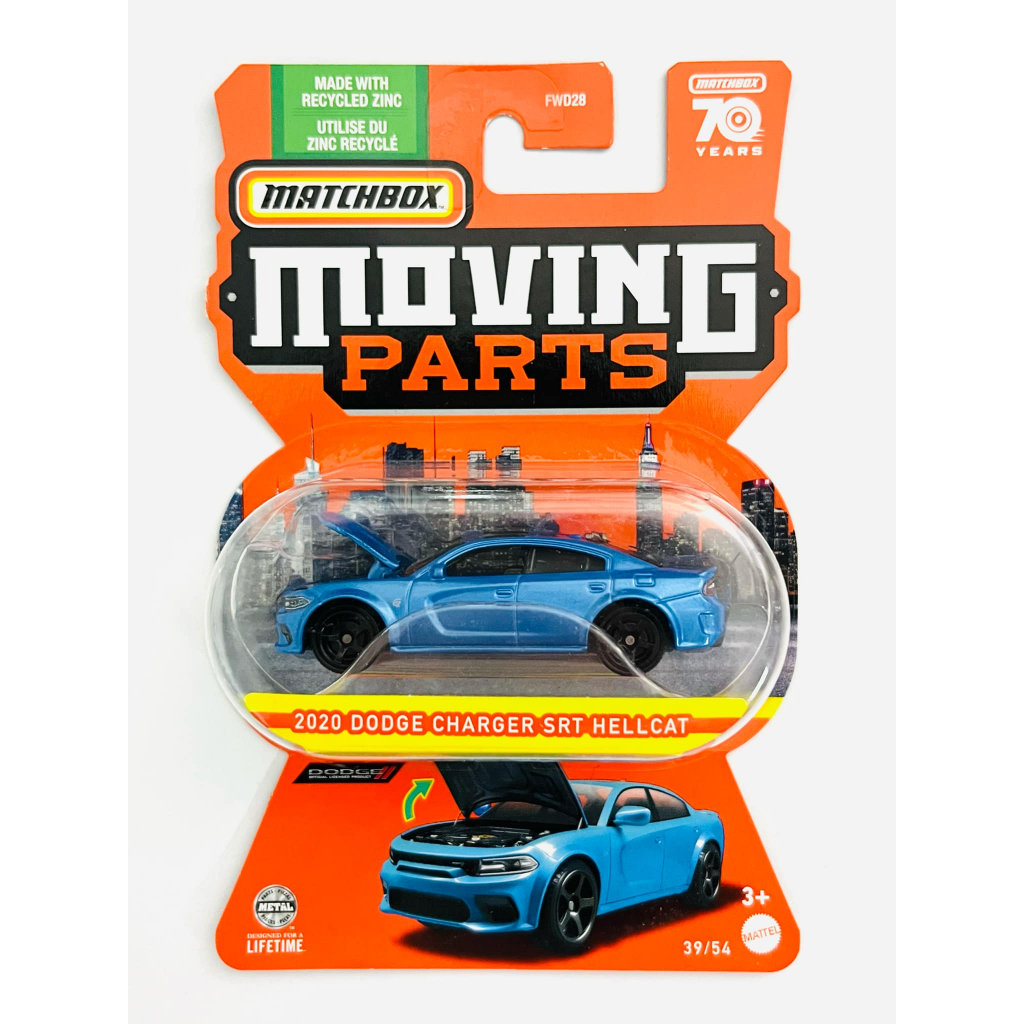 Matchbox 2020 Dodge Charger SRT Hellcat - Modellino Con Parti Mobili, Serie 39/54, 70° Anniversario