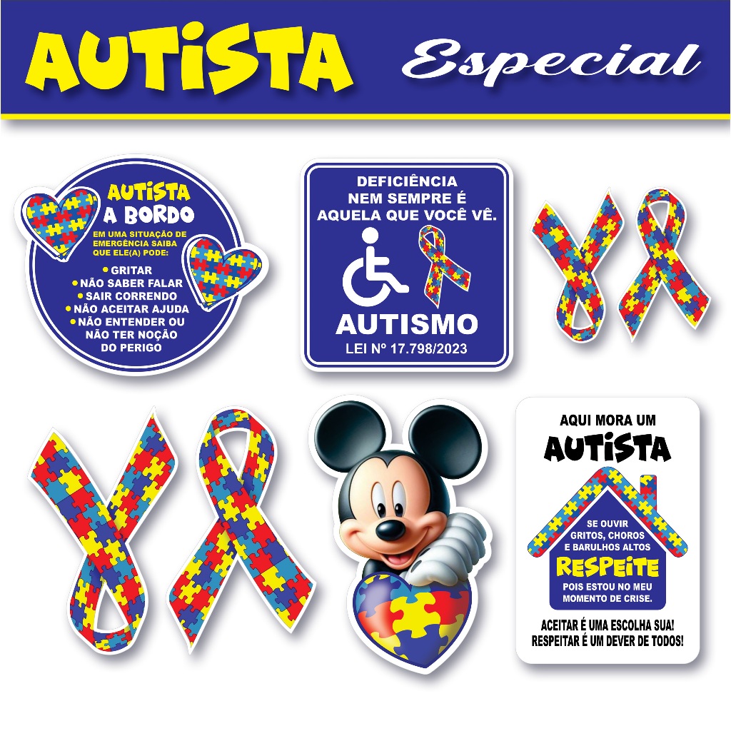7 Adesivos Símbolo Autista Autismo Lei Pcd Autista a Bordo ...