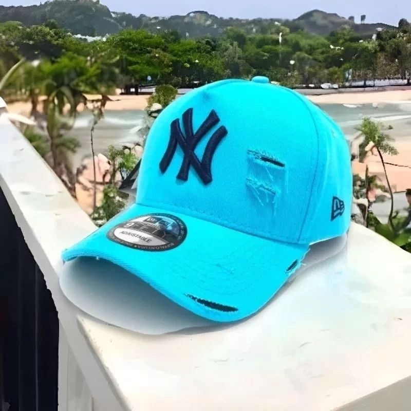 Boné Strapback N Y Destroyed Rasgadinho Aba Curva Unissex Várias Cores