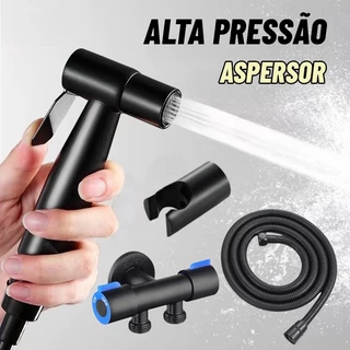 Kit Ducha Higiênica Com Registro Torneira Dupla em Aço Inox 304 Aço Escovado Banheiro Lavabo-PRETO
