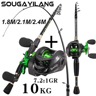 Sougayilang Vara De Pesca Telescópica  Combo 1.8-2.4M Ultraleve Portátil E Carretel De Isca 7.2:1  Relação Engrenagem Max Drag 10kg