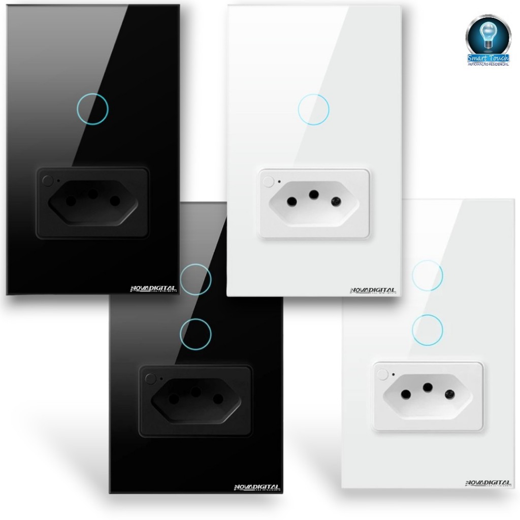 Interruptor Inteligente Touch Wifi Com Tomada Nova Digital Automação Alexa Google Home Padrão 4x2