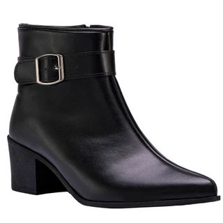 Bota Feminina Bico Fino Salto Coturno Shekinah Ziper Fivela Removível 2 Opções Uso Confortável Moda
