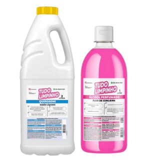 KIT SABÃO DE QUEROSENE 2L + ÁLCOOL PERFUMADO 1 LITRO TUDO LIMPINHO em Oferta na Shopee