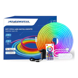 Fita Led Wifi Inteligente Fonte Mangueira 5050 RGB 110V/220V 12V 5m IP68 Neon Bivolt Nova Digital
