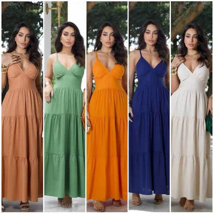 vestido longo forrado tecido linho