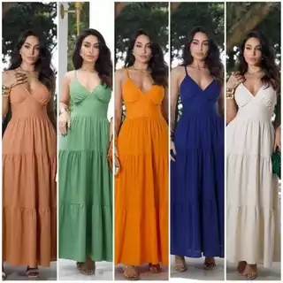 vestido longo forrado tecido linho