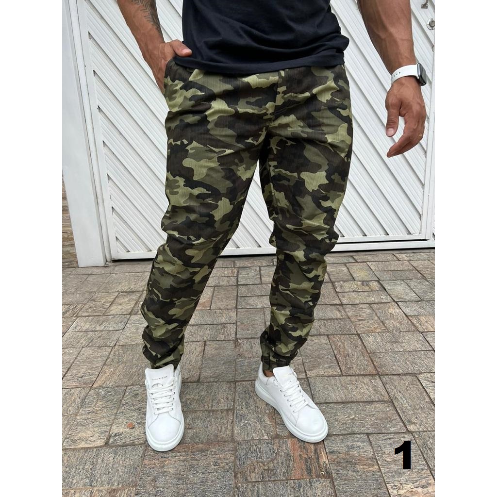 Calça camuflada fashion masculina para pesca