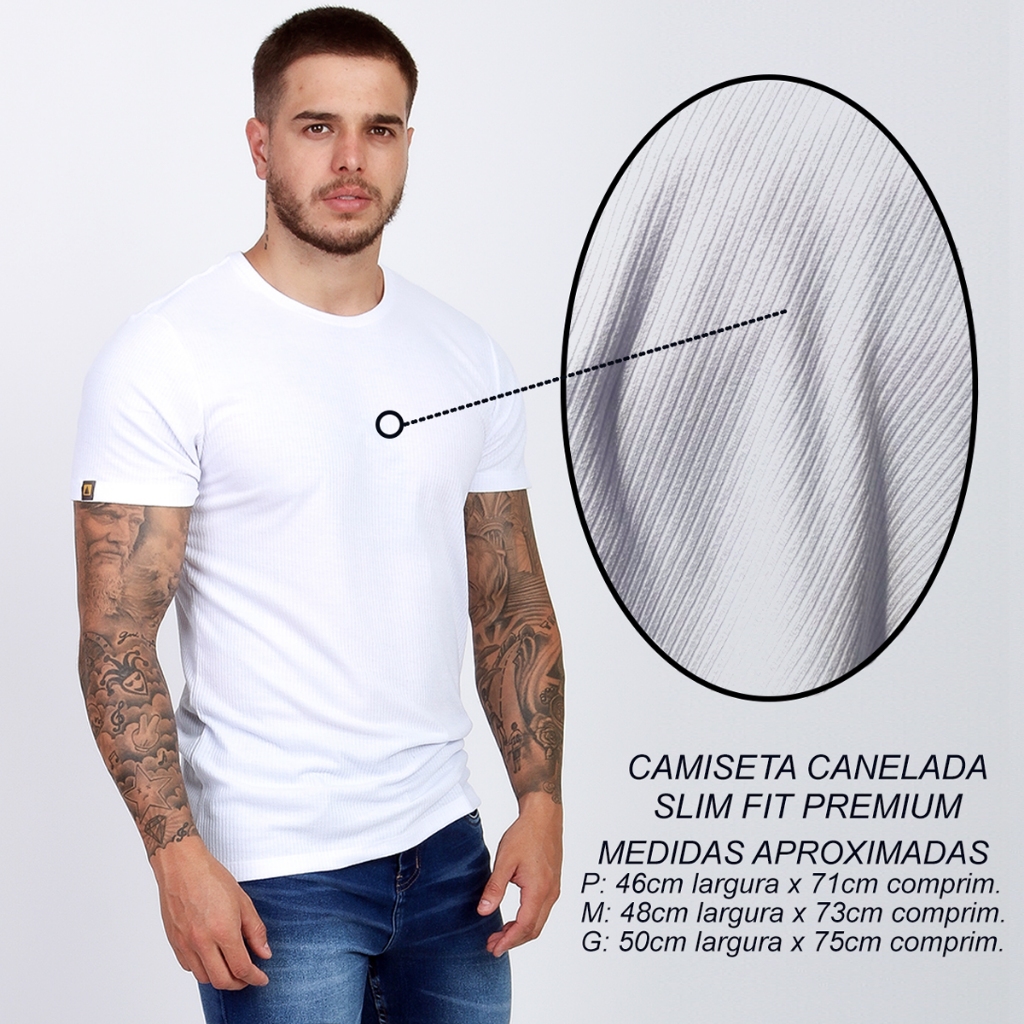 Camiseta Canelada Estilo Americana Rapper Masculina Branca Lisa Manga ...