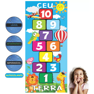 Adesivo de chão Amarelinha Pedagógico Infantil Brincadeira  Atividade de Coordenação Motora em Oferta na Shopee