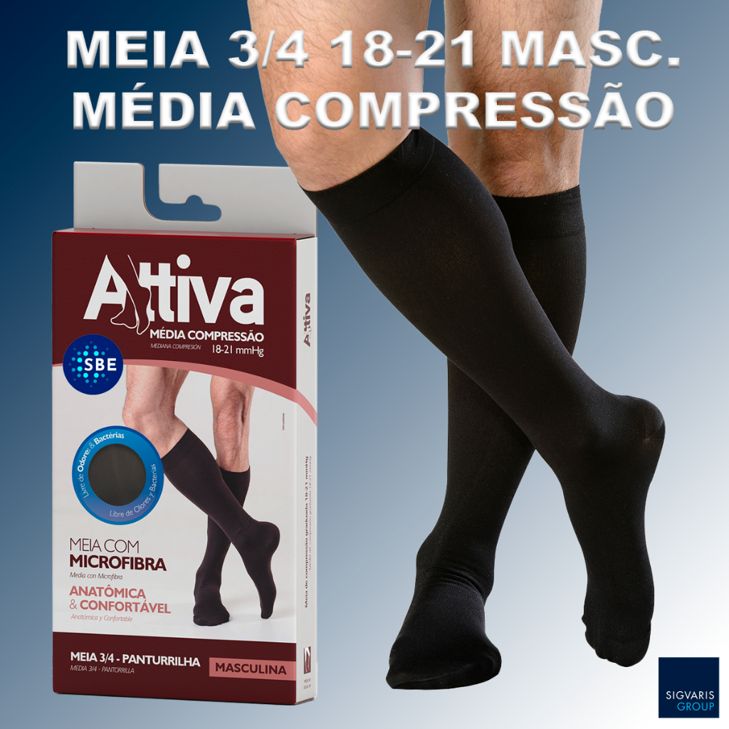 Meia Masculina Alta Compressão 30-20mmHg Attiva - Varizes Pós ...
