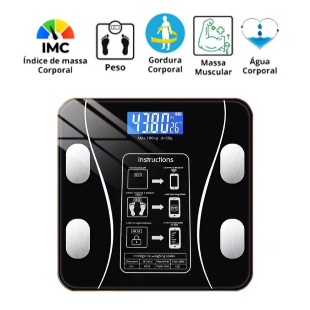 Balança Bioimpedancia corporal digital bluetooth até 180 kg | Shopee Brasil
