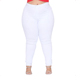 Calça Feminina Branca Plus Size Jeans Skinny Com Lycra Cintura Alta Enfermeira Stillger Jeans