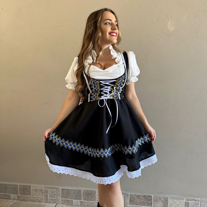 Vestido Oktoberfest Frida traje típico alemão azul royal com preto ...