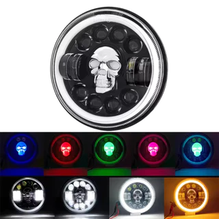 Farol Milha Led 36W 7" Caveira RGB Angel Eyes Universal 12-24V Jeep Moto Troller