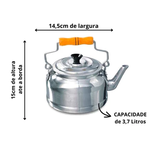 Chaleira Café Cha Reforçada De Alumínio Repuxado Cabo De Madeira N°20 (3,7 Litros)