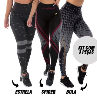 Kit 3 Leggings Femininas Suplex Esportivo Printed 12% elastano Zero Transparência em Oferta na Shopee
