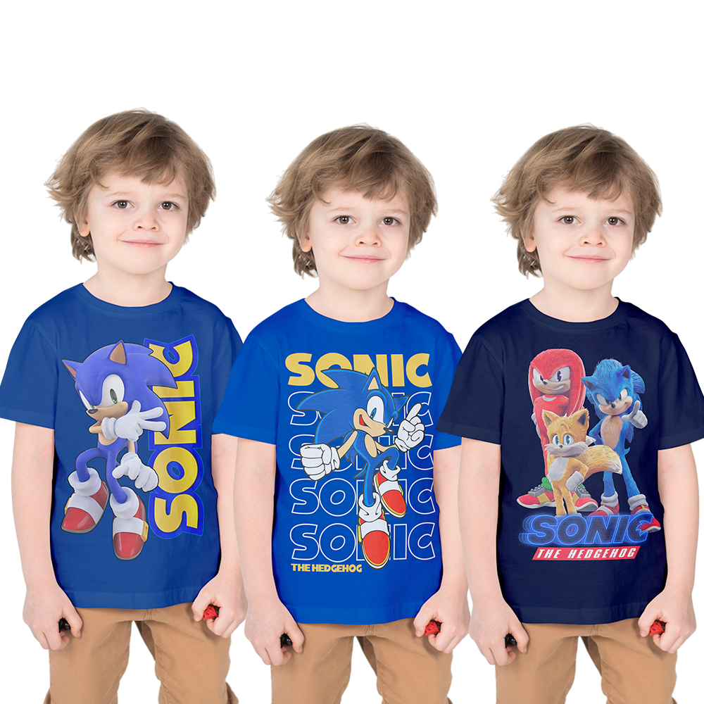 Camiseta Infantil Sonic Azul Personagem Manga Curta 100% Algodão