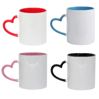 Caneca Branca para Sublimação com Alça Coração e Interior Colorido AAA - 325ml