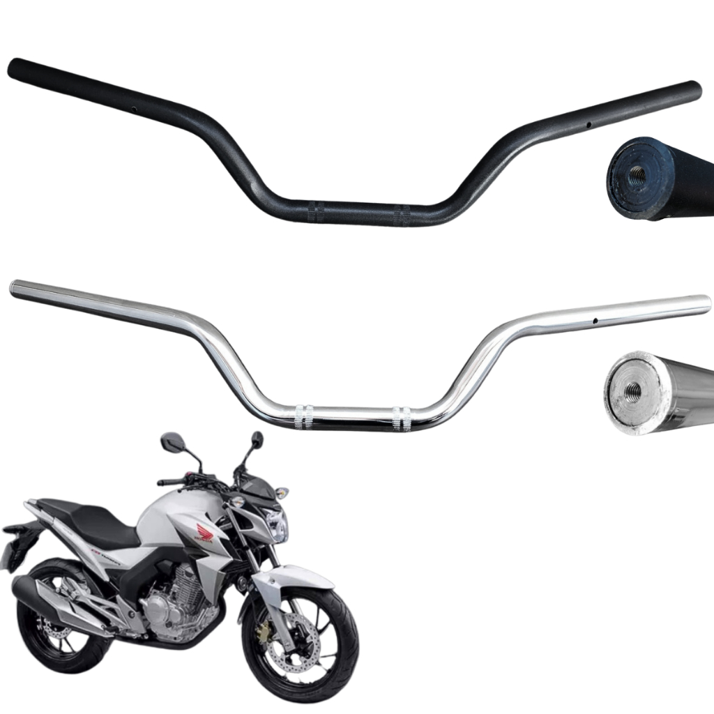Guidão Guidon De Moto Cb Twister 250 2015 A 2024 Cromado Preto Com Furo Para Pesinho
