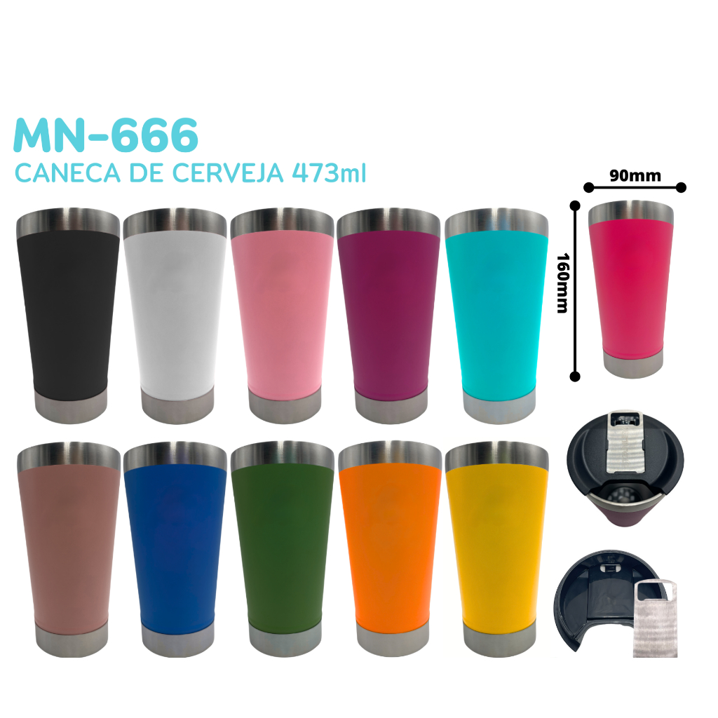 Copo Térmico 473ML para Bebidas com Tampa e Abridor de Garrafas MN-666
