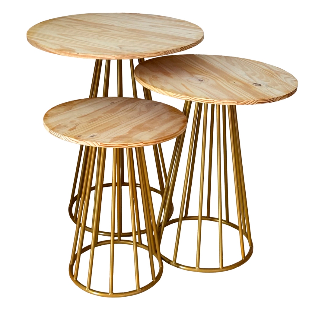 Kit Trio Mesas Redonda Em Ferro E Pinus Para Decorações De Festas ...