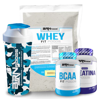 Kit Whey Protein Blend 500g + BCAA Fit Foods 100g + Creatina Premium 100g + Coqueteleira - BRN Foods