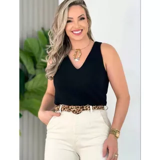 Blusa Feminina Social Regata Alça Larga Alfaiataria Tendência Moda !!
