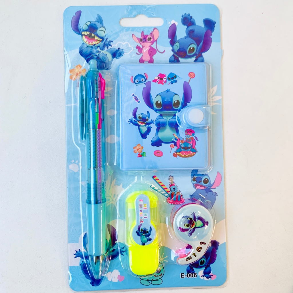 Kit escolar do Stitch com caneta de 3 cores caderneta marca texto e ...