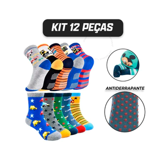 Kit 12 Pares Meia Infantil Menino Criança